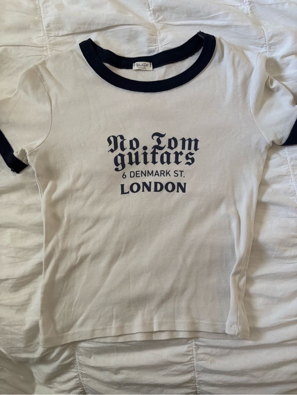 Brandy Melville Graphic White Tee with Navy Trim